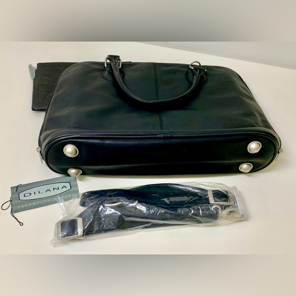 Black Leather Dilana Executive Series Laptop Briefcase Messenger Bag Brand New - Picture 8 of 16